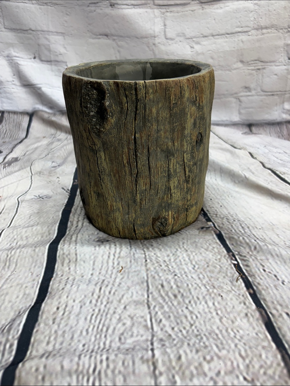 Rustic Wood-Look Planter Pot - Brown